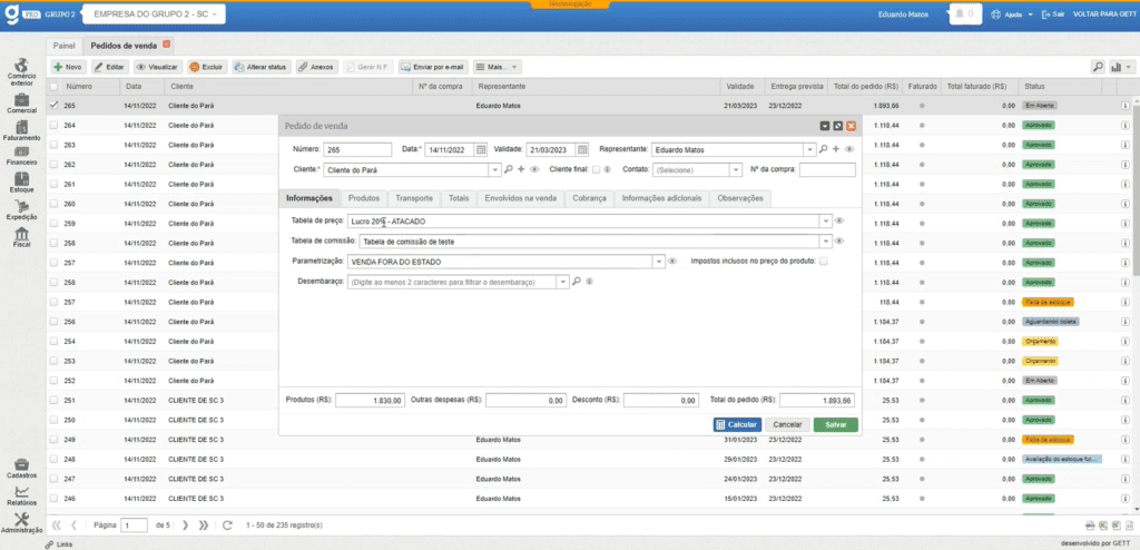 Módulo Pedido de Venda Nacional Gett