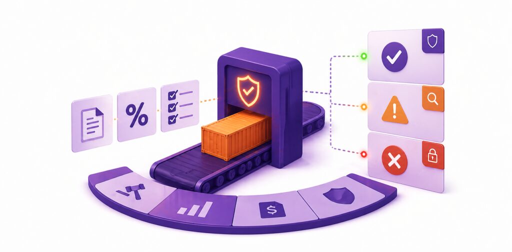 Ilustração 3D de um ERP para controle fiscal automatizando validações tributárias, segurança de dados, auditoria fiscal e monitoramento financeiro em ambiente empresarial.
