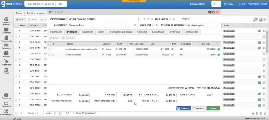 O módulo de pedido de venda nacional organiza e controla as vendas realizadas no mercado interno.Ele permite registrar pedidos, condições comerciais, prazo de entrega e informações de clientes, integrando-se diretamente ao estoque e ao faturamento, fazendo com que a emissão de notas fiscais de saída e a realização das expedições sejam feitas com base em dados reais e confiáveis.