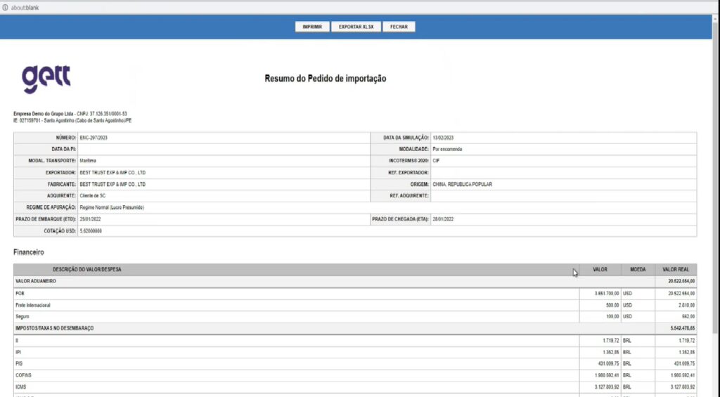 O módulo de Pré-custo de Importação do Gett Pro permite simular, com alto nível de detalhamento, todos os custos envolvidos em uma operação antes mesmo de sua efetivação.Nele, é possível considerar valores de mercadoria, frete internacional, seguro, tributos, taxas portuárias/aeroportuárias, taxas administrativas, despesas aduaneiras, variações cambiais e custos financeiros associados.O gestor simula os custos de importação com precisão através do banco de dados de alíquotas de NCMs. Para isso, o sistema as atualiza periodicamente a fim de garantir a segurança nos cálculos.