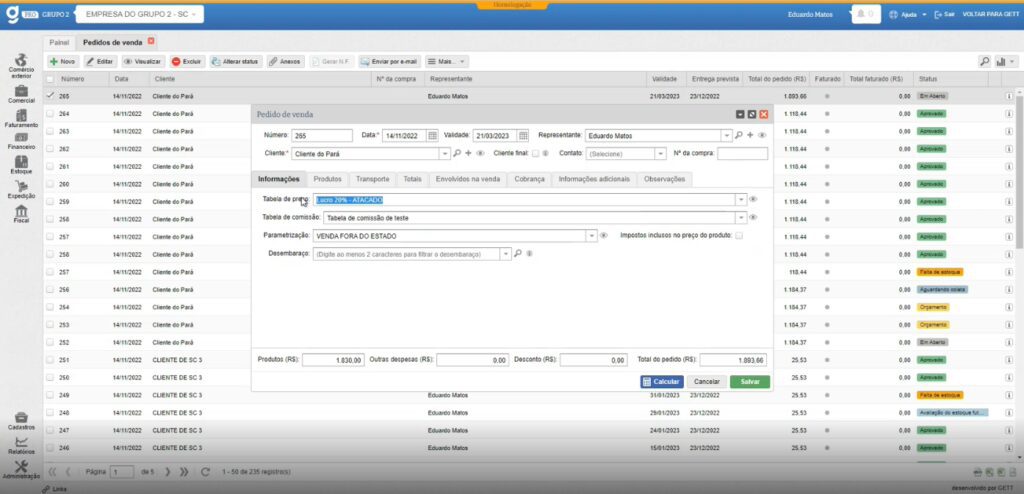 O módulo de pedido de venda nacional organiza e controla as vendas realizadas no mercado interno.Ele permite registrar pedidos, condições comerciais, prazo de entrega e informações de clientes, integrando-se diretamente ao estoque e ao faturamento, fazendo com que a emissão de notas fiscais de saída e a realização das expedições sejam feitas com base em dados reais e confiáveis.