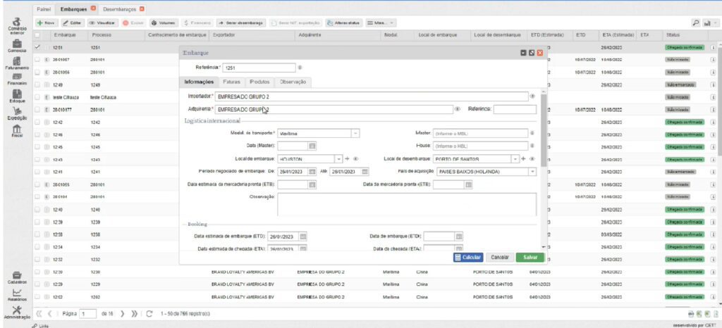 O módulo de Controle de Importação centraliza todas as informações relacionadas aos processos de aquisição de mercadorias no exterior, desde a abertura do pedido junto ao fornecedor internacional, passando pelo registro da declaração aduaneira até a nacionalização da mercadoria.