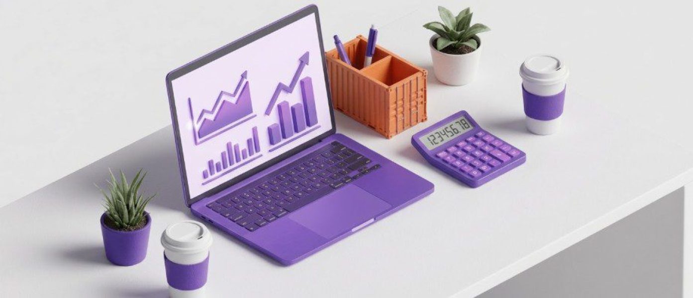 Notebook com gráficos financeiros e calculadora sobre mesa de trabalho, ilustrando análise de custos e estratégias de como melhorar a precificação de produtos importados e evitar prejuízos.