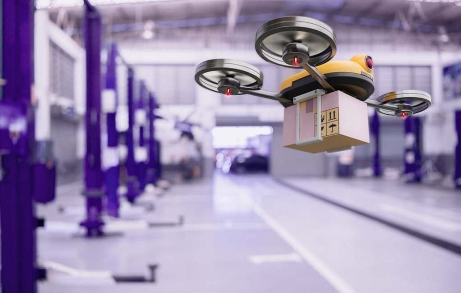 Drone do comex carregando caixa simbolizando o cálculo dos custos de importação