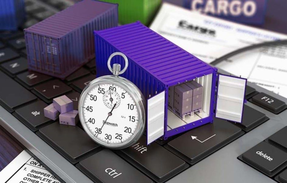 Container e relógio representando a gestão ágil de projetos.